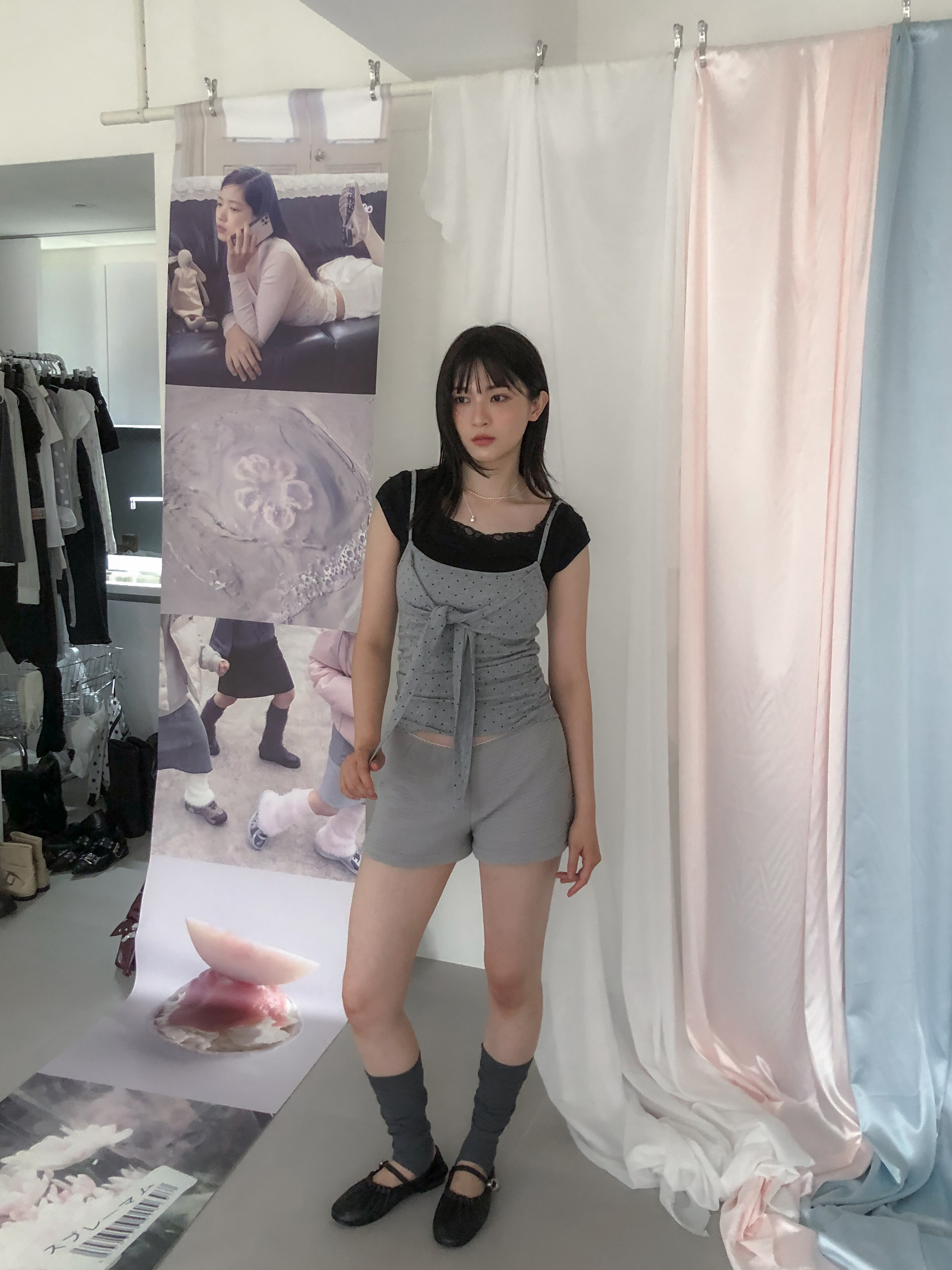 dot ribbon sleeveless top #上衣