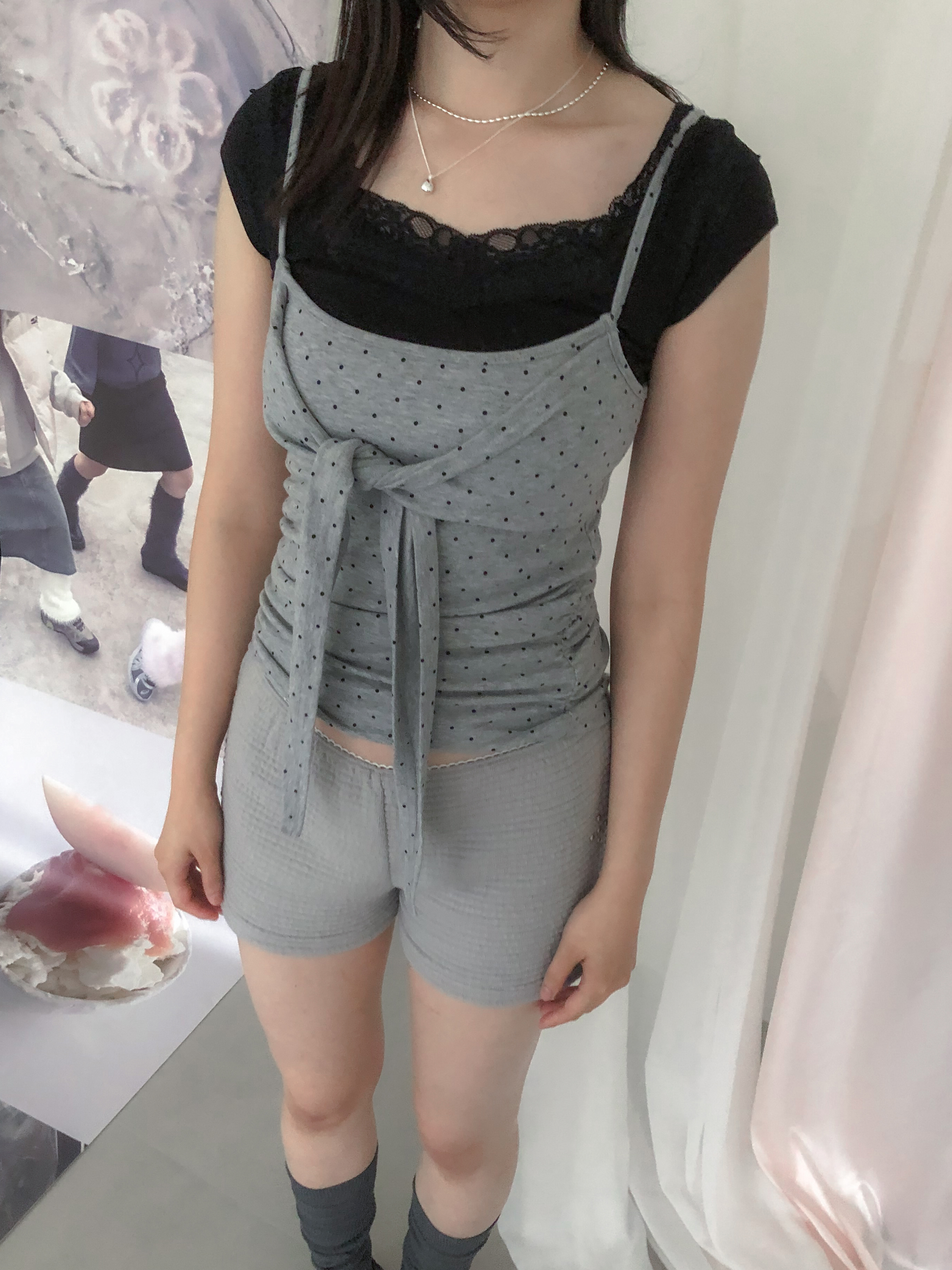 dot ribbon sleeveless top #上衣