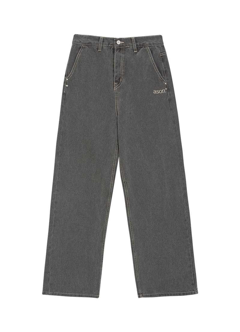 애즈온 復古水洗寬褲 灰色 AS_P0000BWX