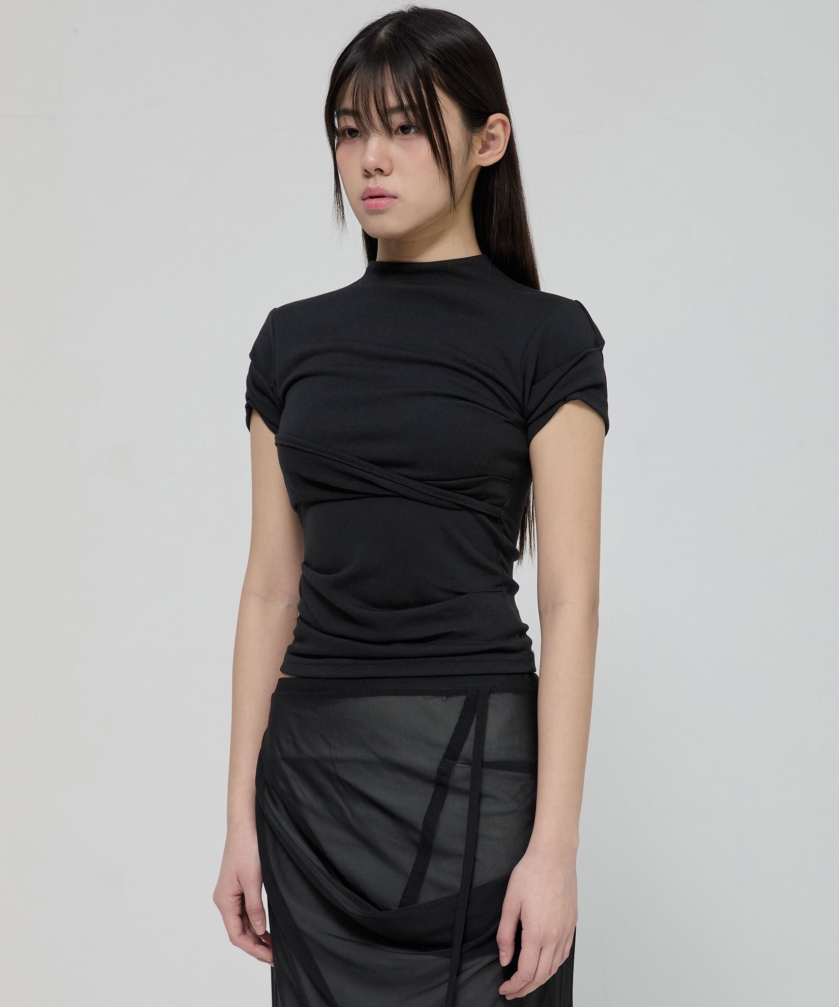 FLAREUP 非對稱垂墜立領上衣 FL-126_Black