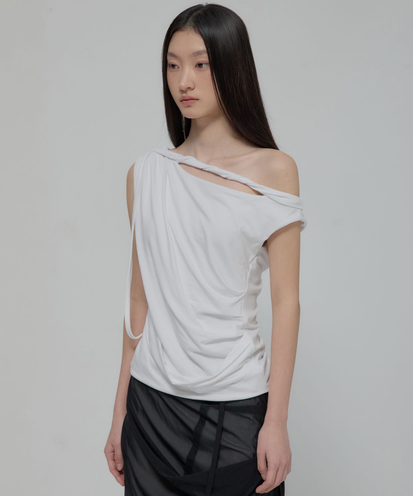 FLAREUP 編織垂墜單肩上衣 FL-140_White