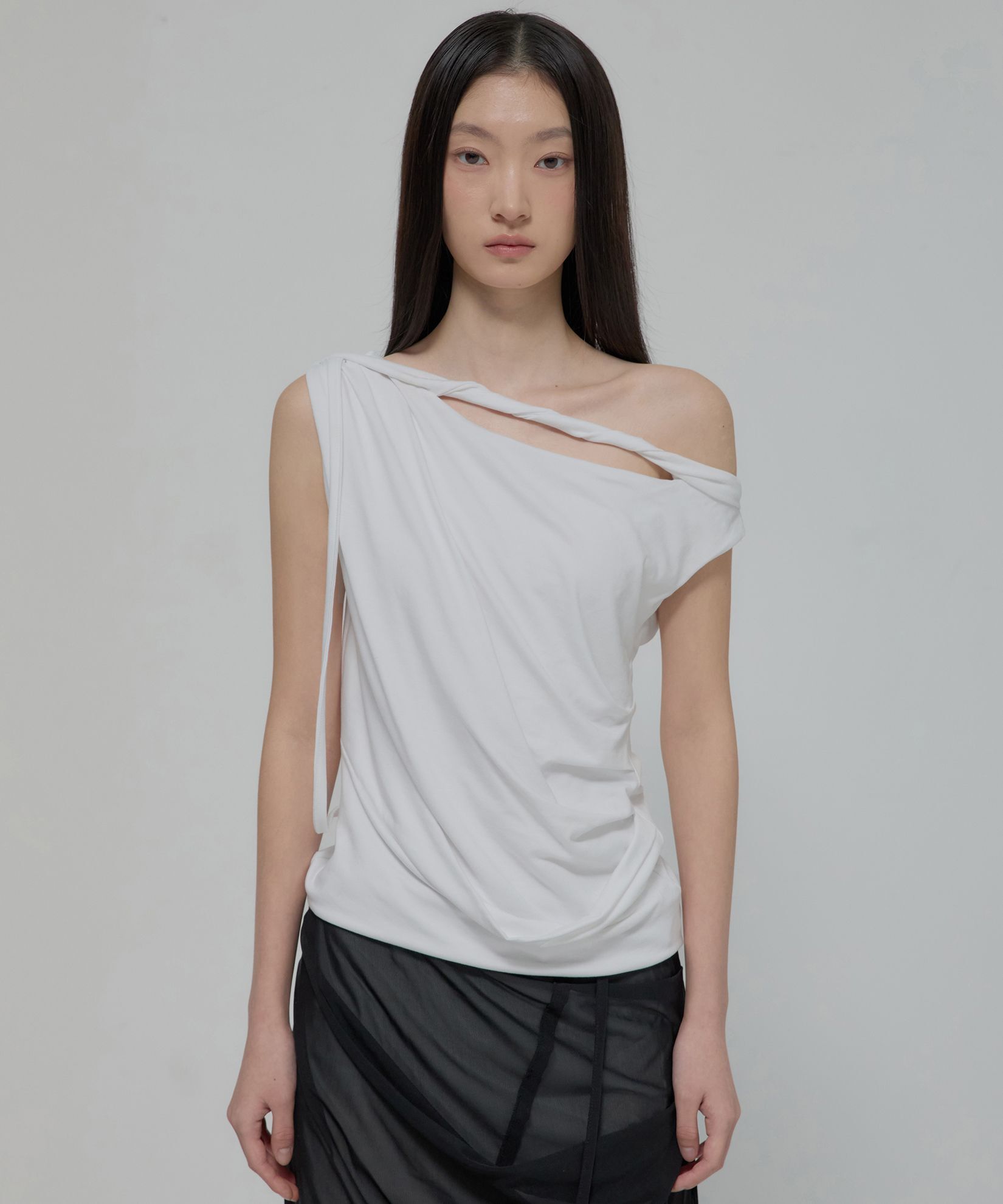 FLAREUP 編織垂墜單肩上衣 FL-140_White