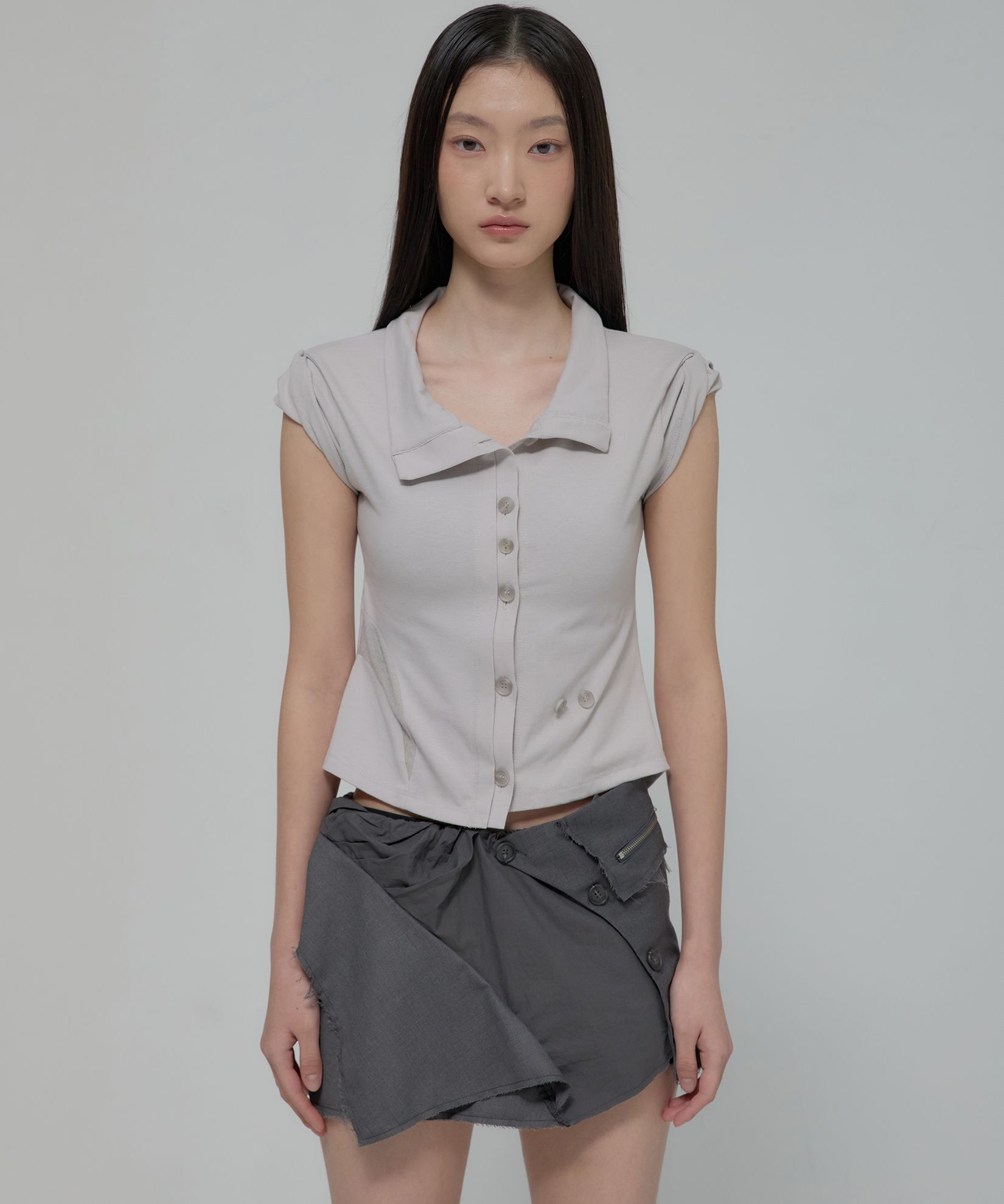 FLAREUP 拼接短袖襯衫 FL-123_Gray