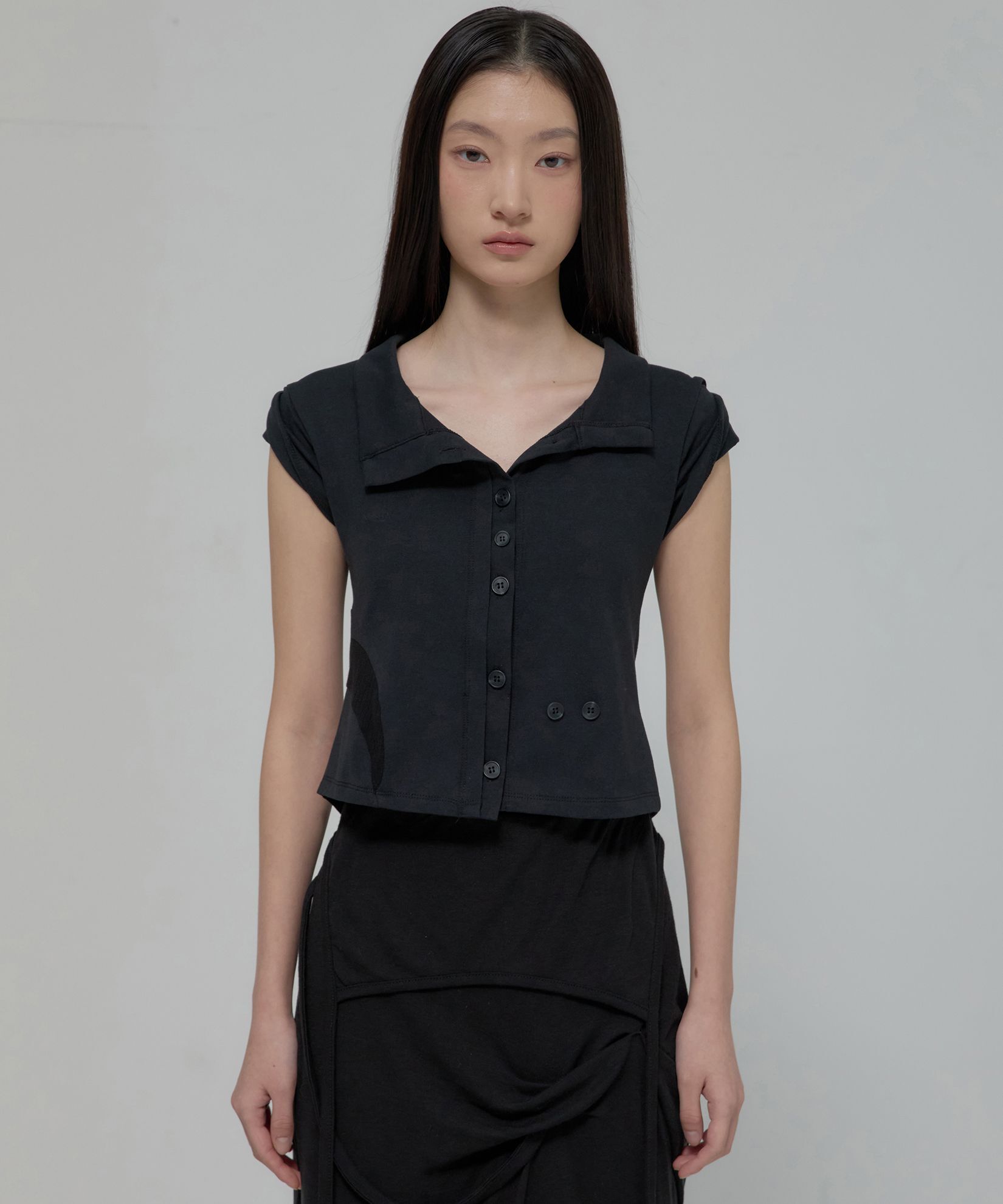 FLAREUP 拼接半開領襯衫 FL-123_Black