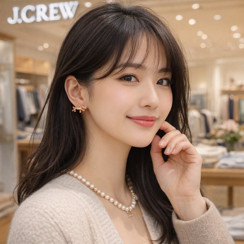 OBS409 J.Crew「少女心爆燈」閃石小狗耳環