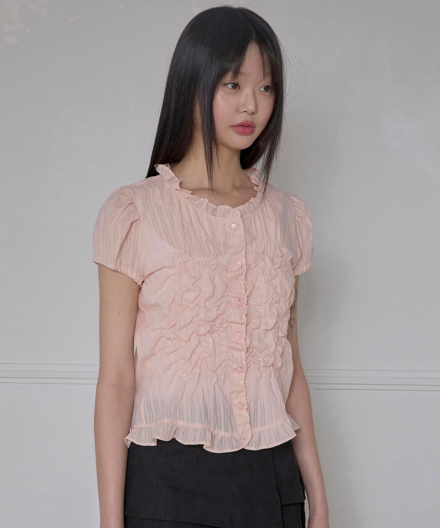 FLAREUP 荷葉邊泡泡袖上衣 FL-180_Powder Pink