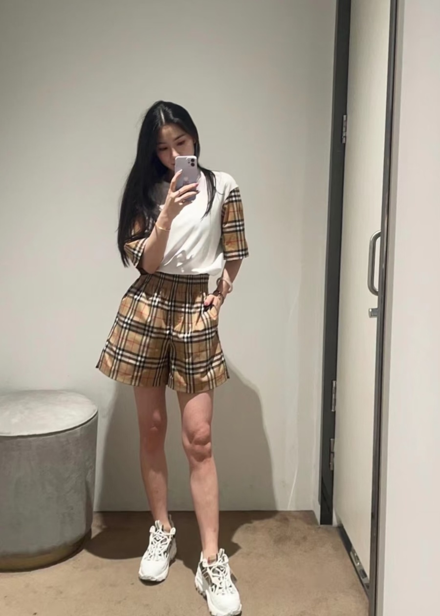 BBR 白色 格仔袖Tee