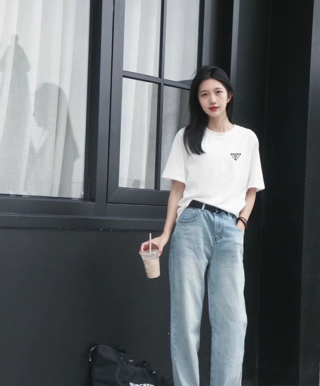 PRADA 白色三角LOGO Basic Tee