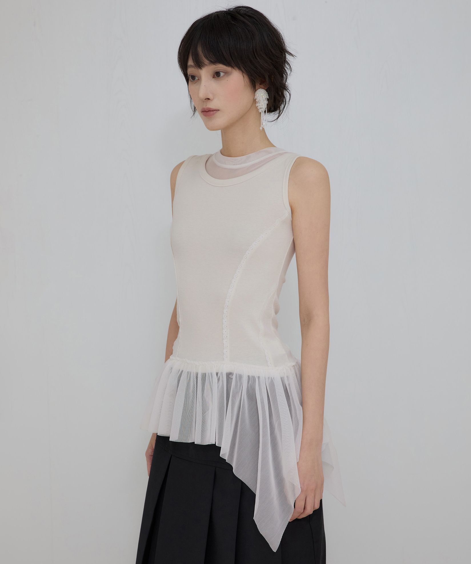 FLAREUP 蕾絲荷葉邊層次無袖上衣 FL-157_Cream