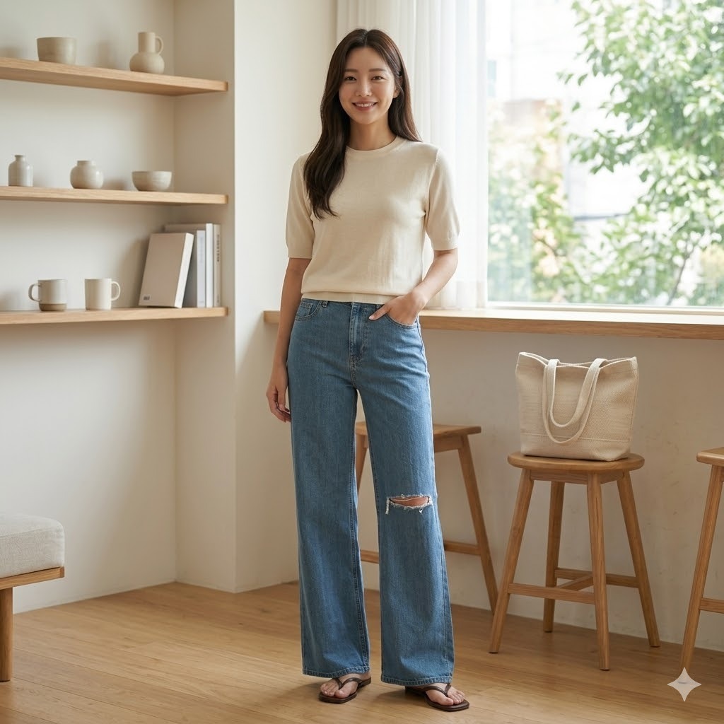 【預購】CALVIN KLEIN JEANS H040653 女裝高腰闊腿牛仔褲