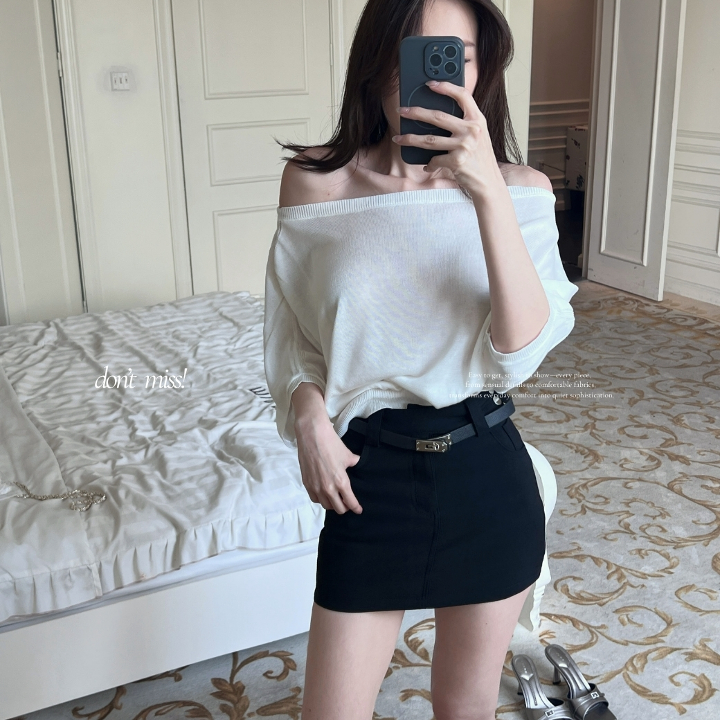 【法式慵懶】DOMISS顯瘦露肩針織上衣-3色 (現貨)