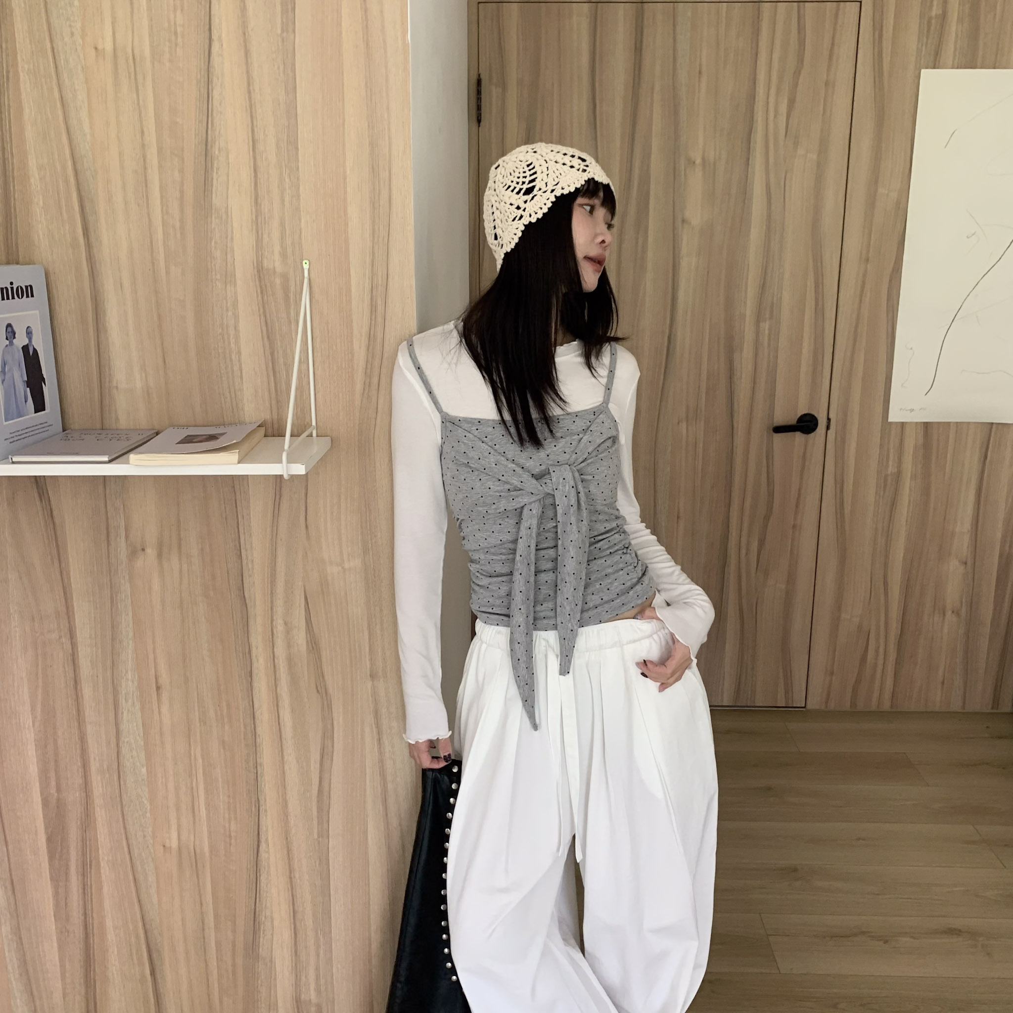 ISA_春天的名字 波點至上綁結造型側抓皺吊帶_62010