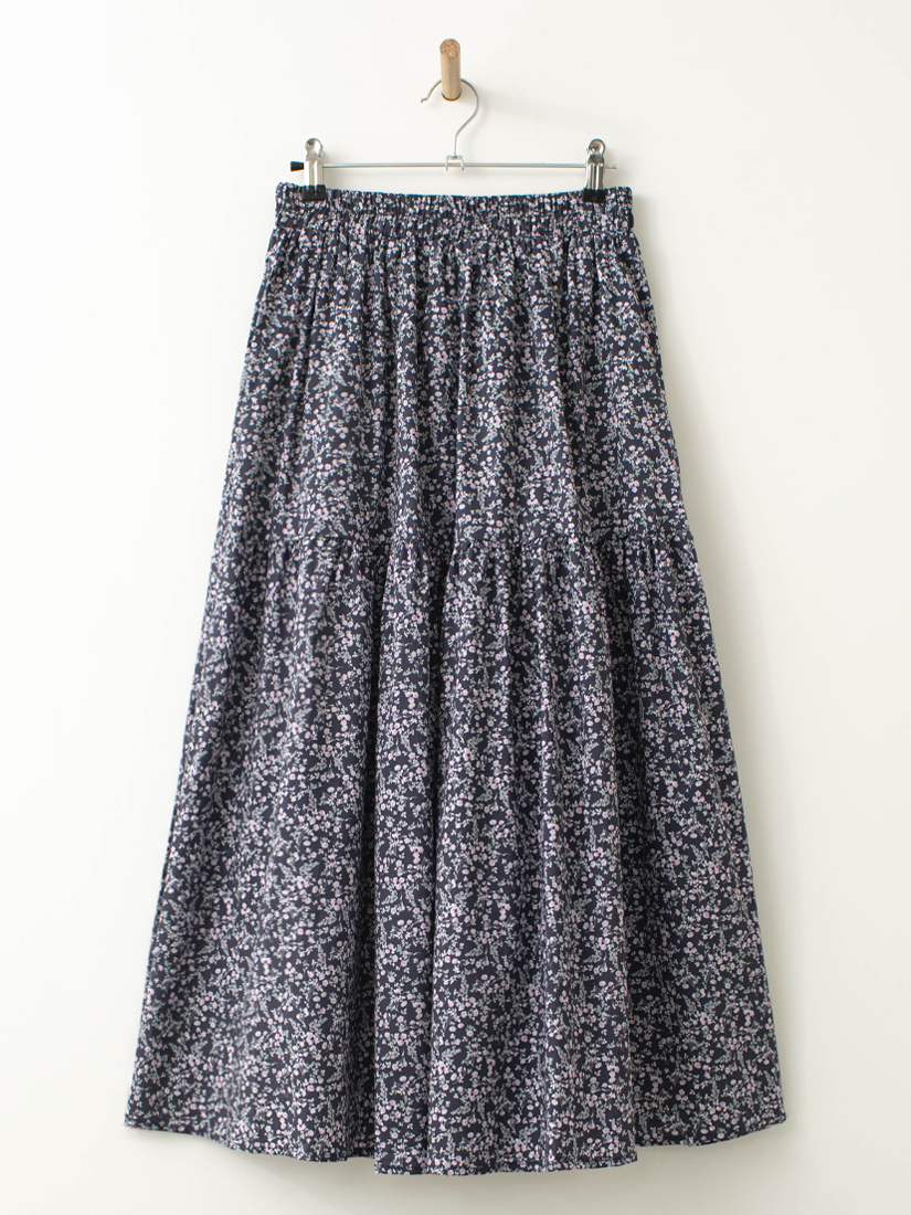 氣質碎花剪接細褶棉質長裙