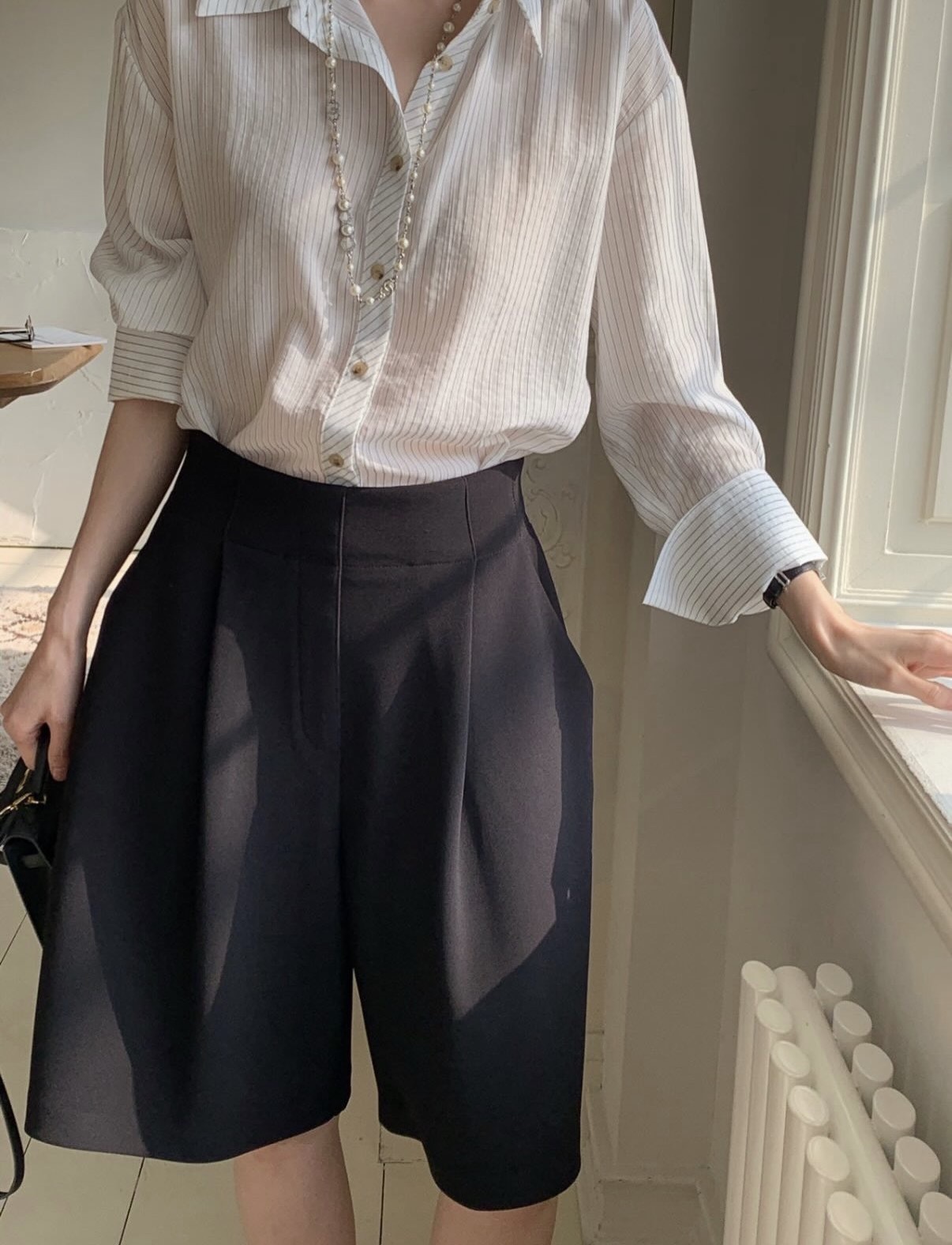 Beck 寬腰帶打摺五分褲 [ 2色 / Free ]