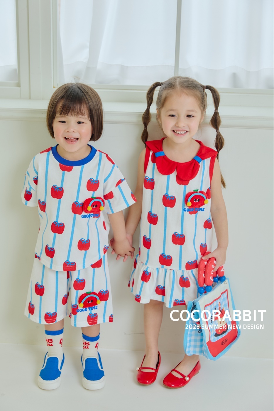 正韓夏Cocorabbit  蘋果藍色條紋洋裝