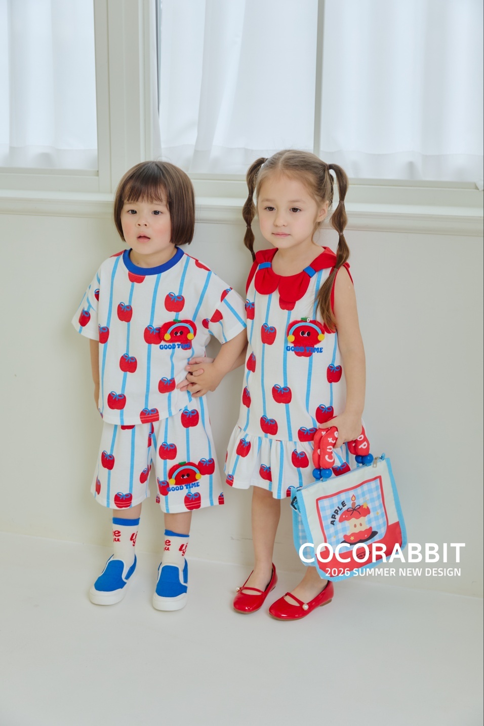 正韓夏Cocorabbit  蘋果藍色條紋洋裝