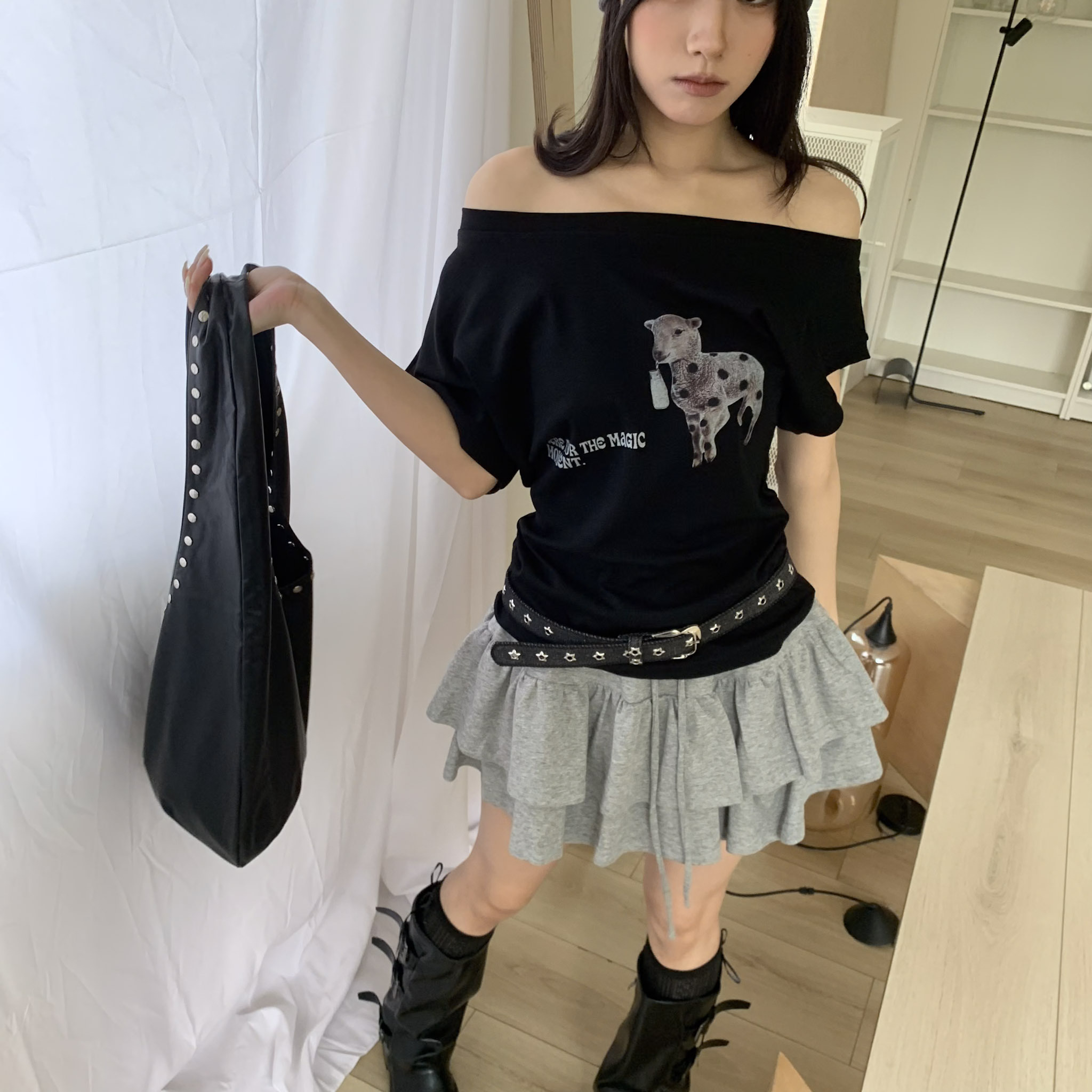 ISA_韓女outfit 波點斑比小羊2ways領上衣_63082