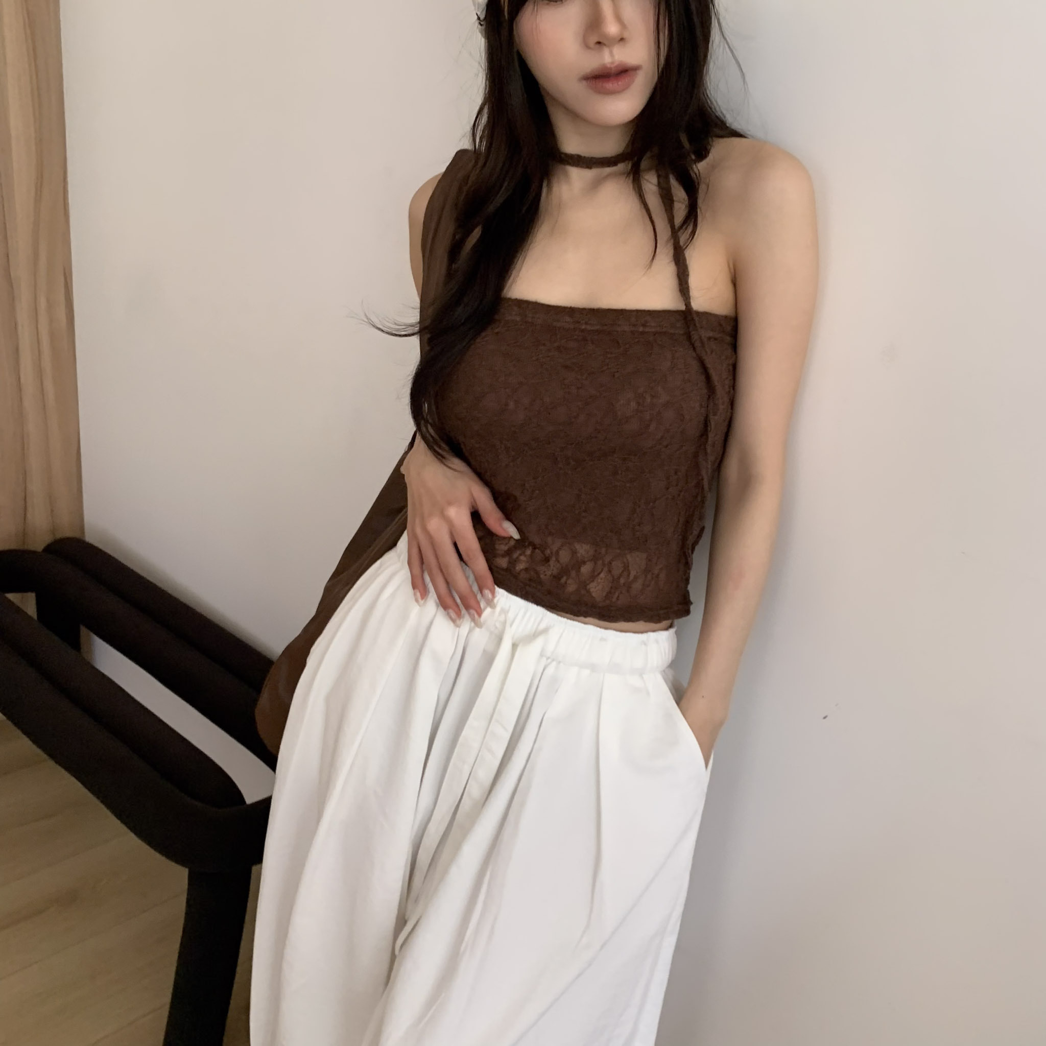 ISA_蕾絲主場 聖水時髦(附繞脖)平口bra top_63083