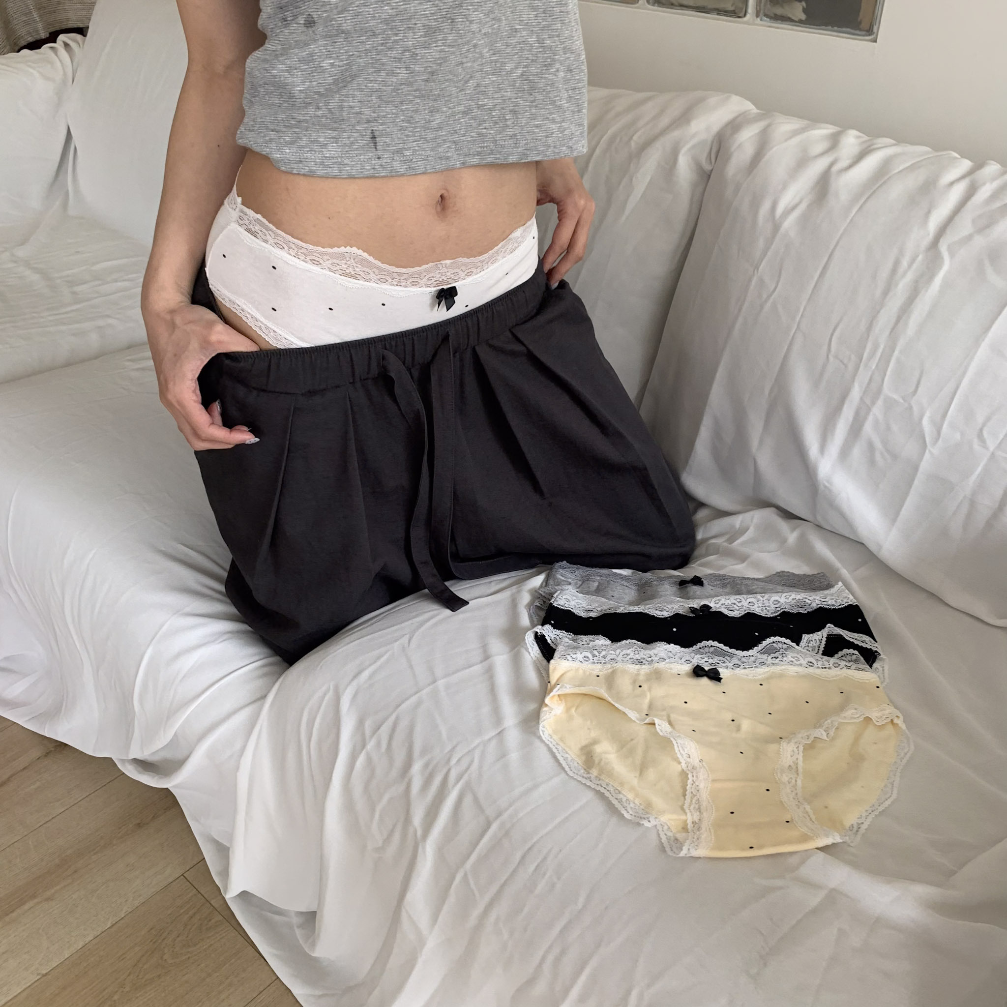 ISA_不只一點點可愛 波點蕾絲花邊緞帶內褲_63089