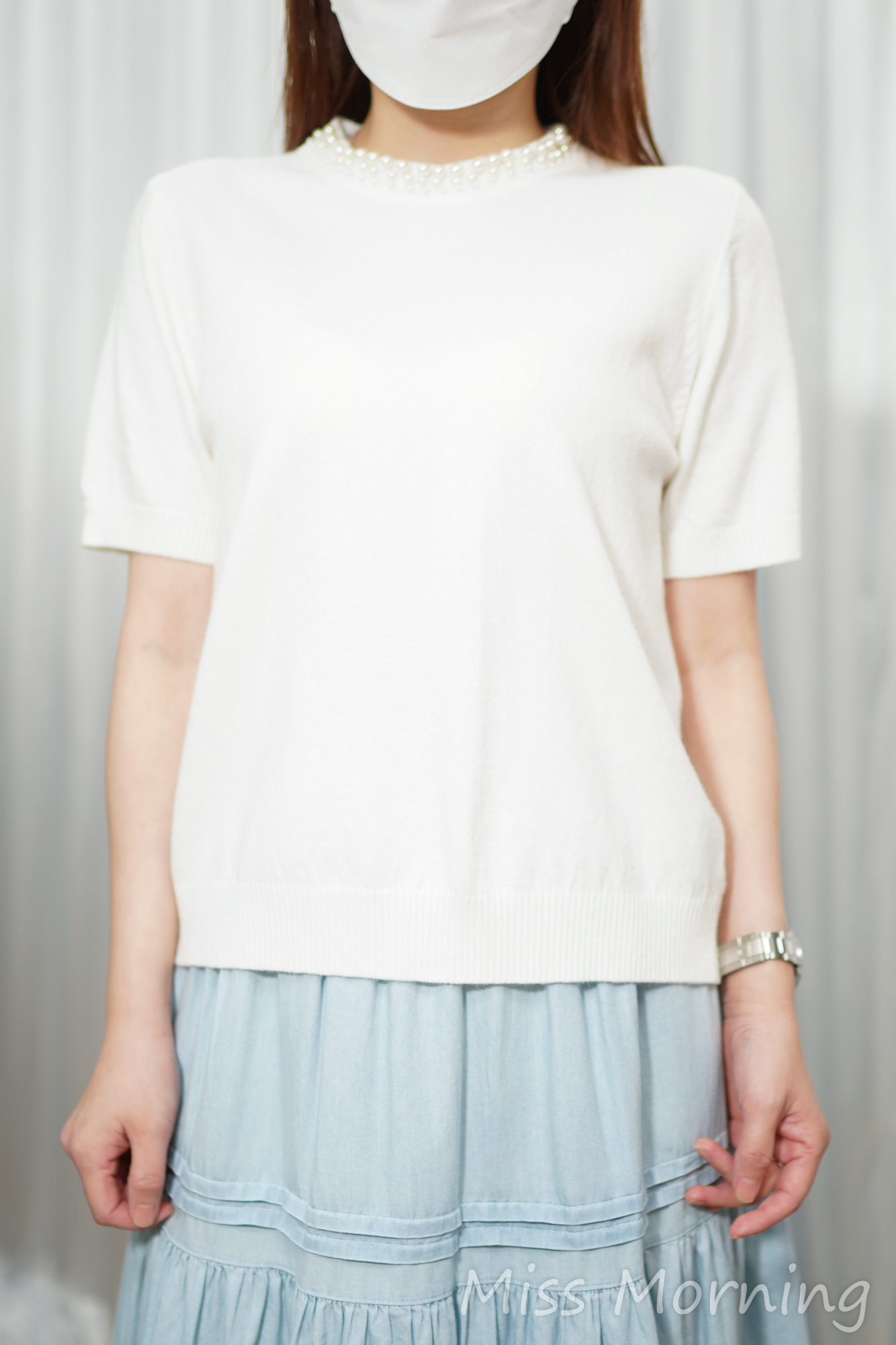 簡潔小華麗珠領上衣(15143)