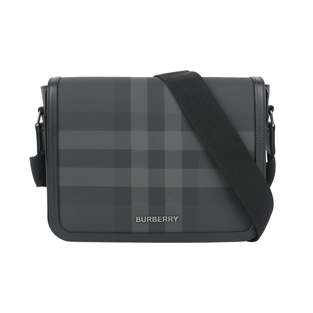 【Burberry】Alfred 塗層帆布及小牛皮小款斜背包(炭灰色)