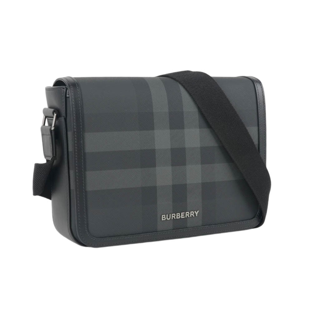 【Burberry】Alfred 塗層帆布及小牛皮小款斜背包(炭灰色)