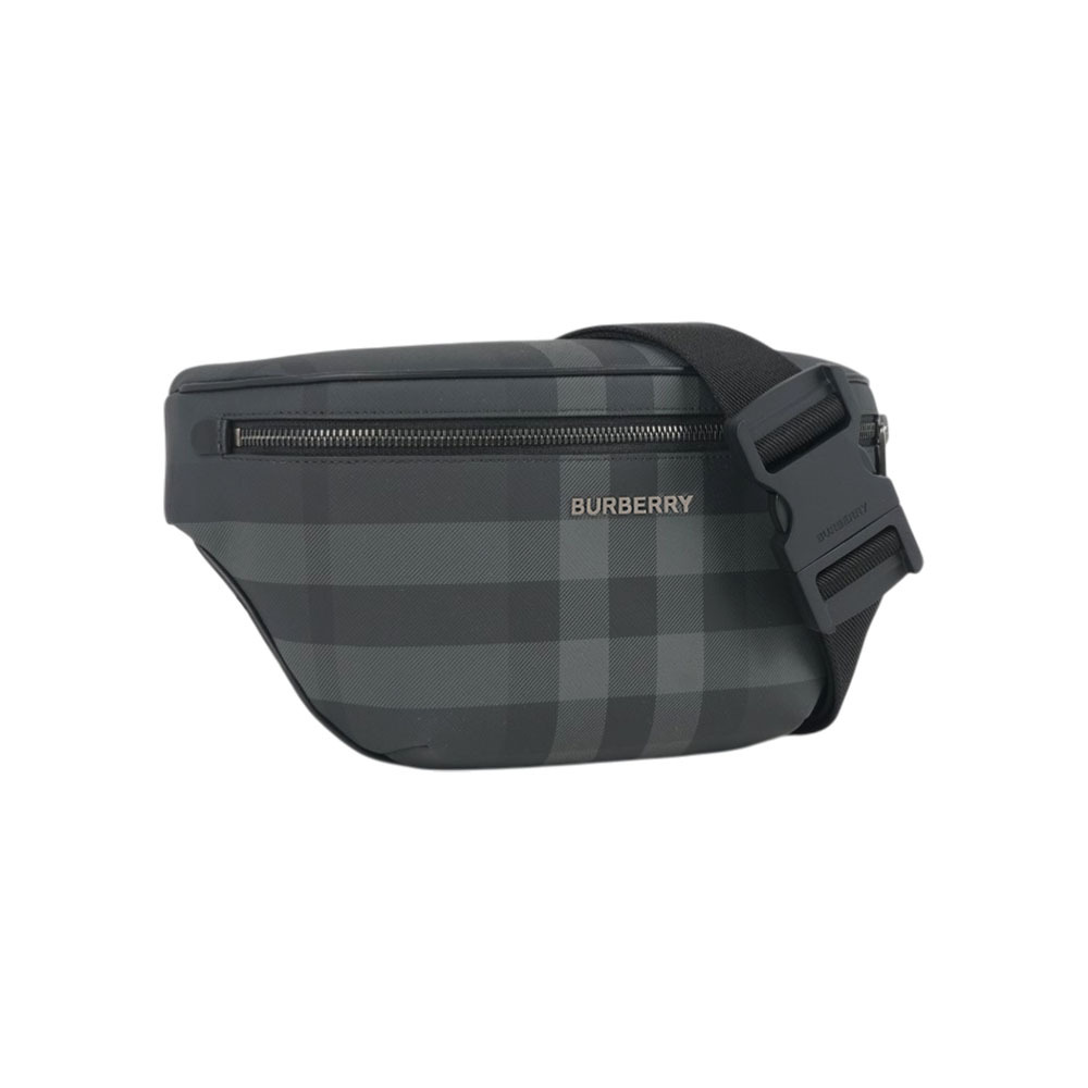 【Burberry】Cason 塗層帆布及牛皮腰包(炭灰色)