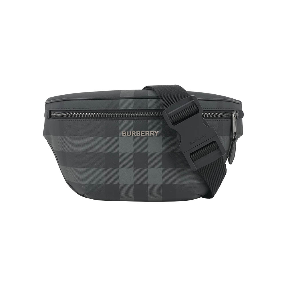 【Burberry】Cason 塗層帆布及牛皮腰包(炭灰色)