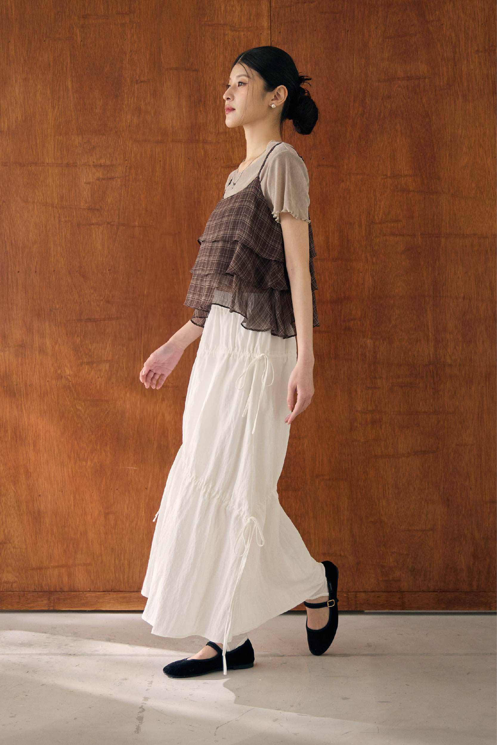 格紋細肩蛋糕裙擺背心