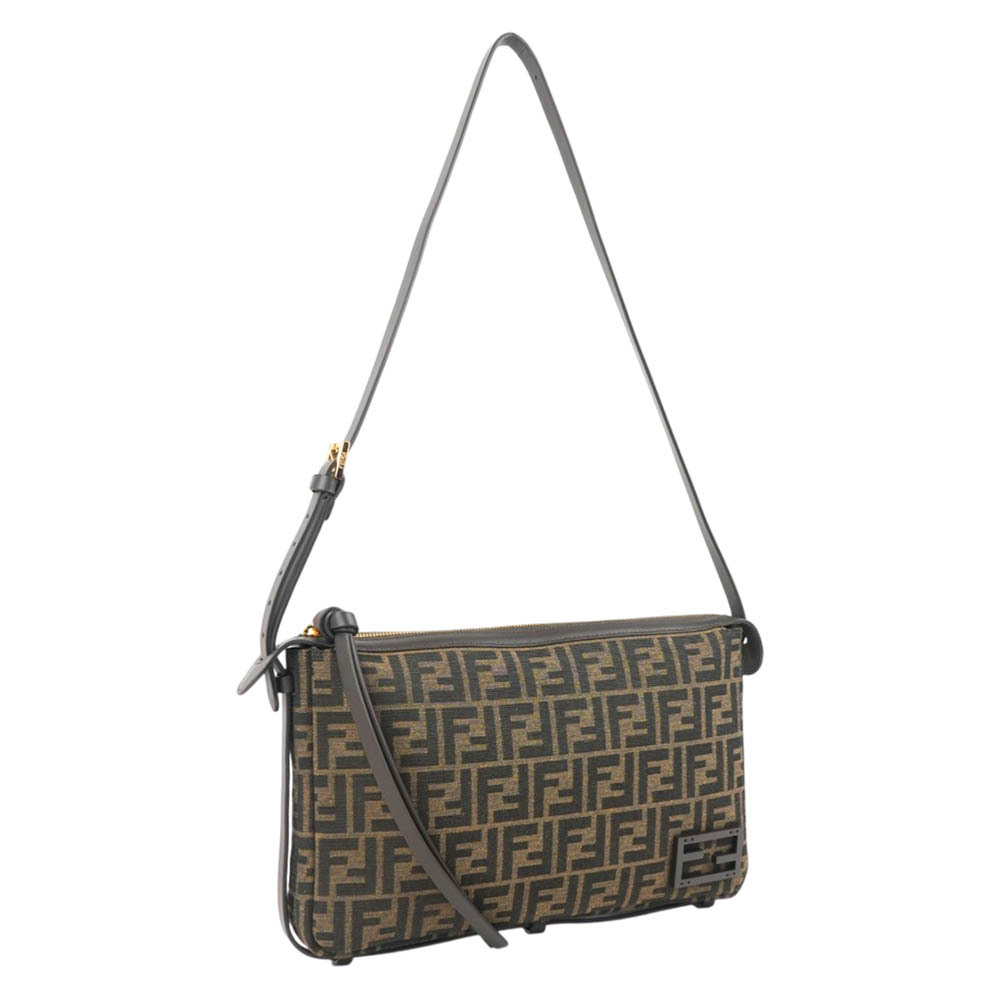 【Fendi】Simply FF Logo 緹花帆布肩背包/手提包(棕色)