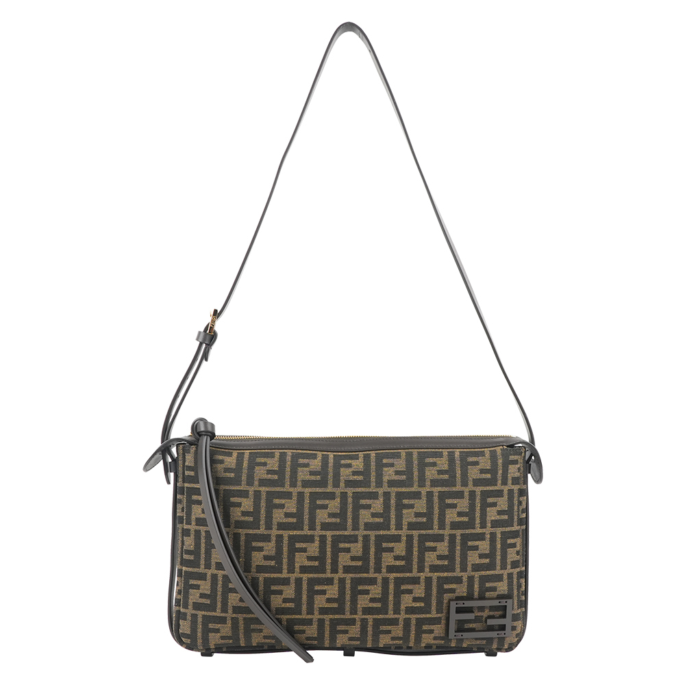 【Fendi】Simply FF Logo 緹花帆布肩背包/手提包(棕色)
