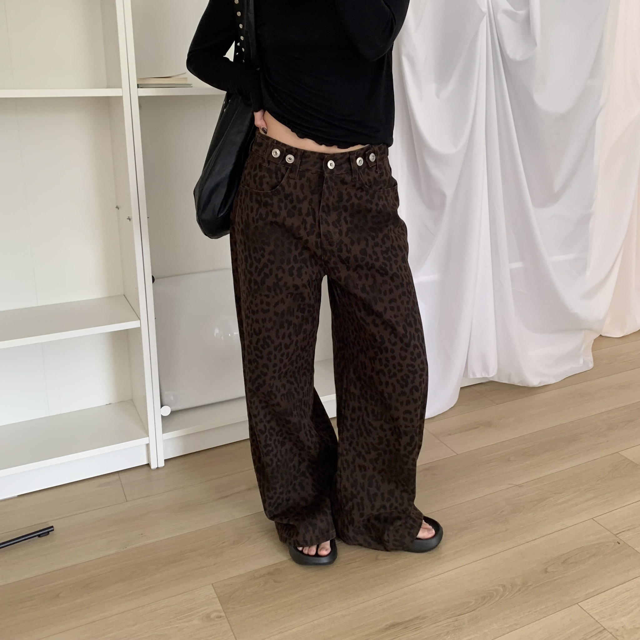 ISA_小辣出逃計劃! (可調腰)個性豹紋直筒長褲_63050