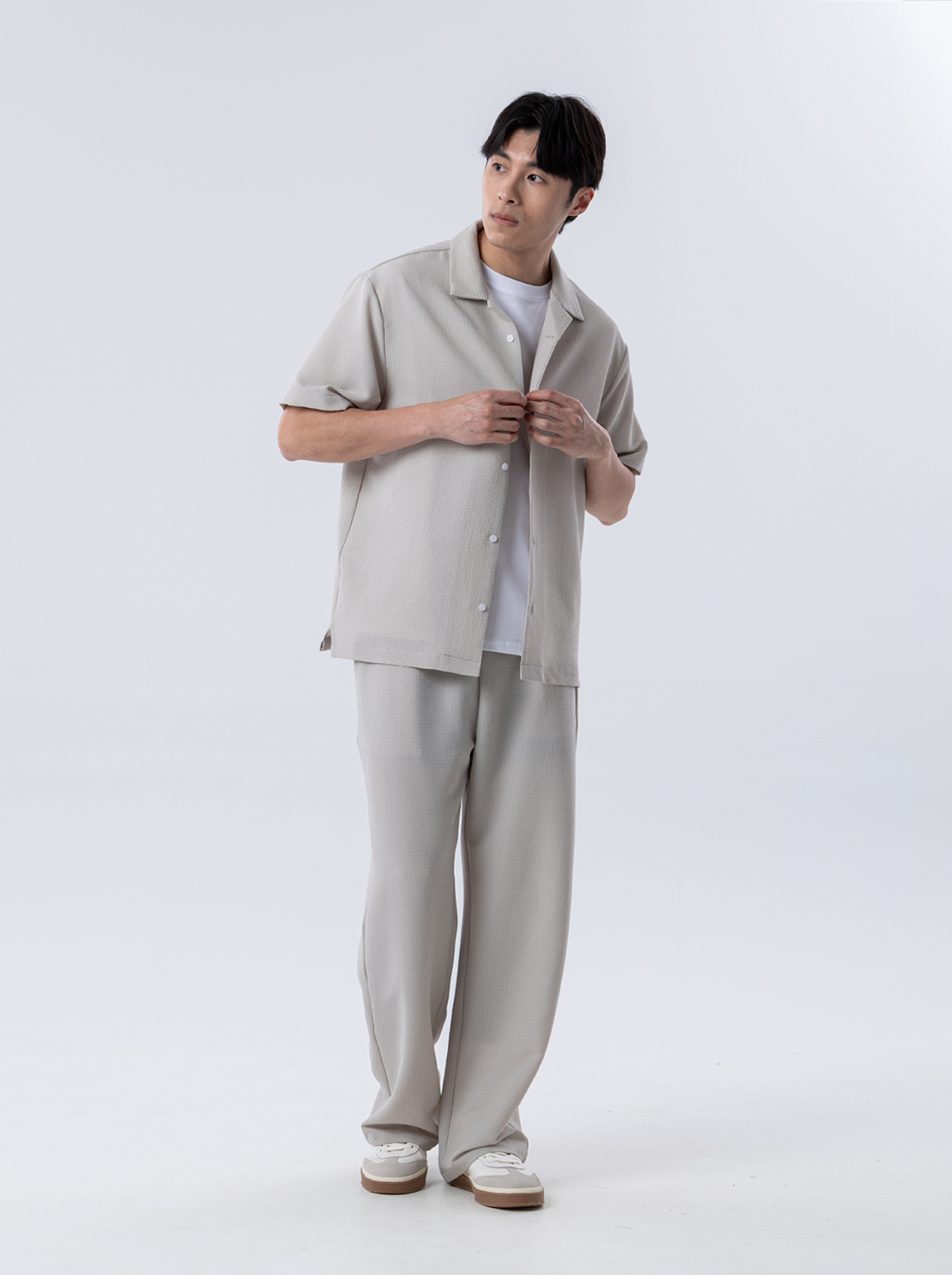 【期間限定】輕量格紋肌理綁繩長褲