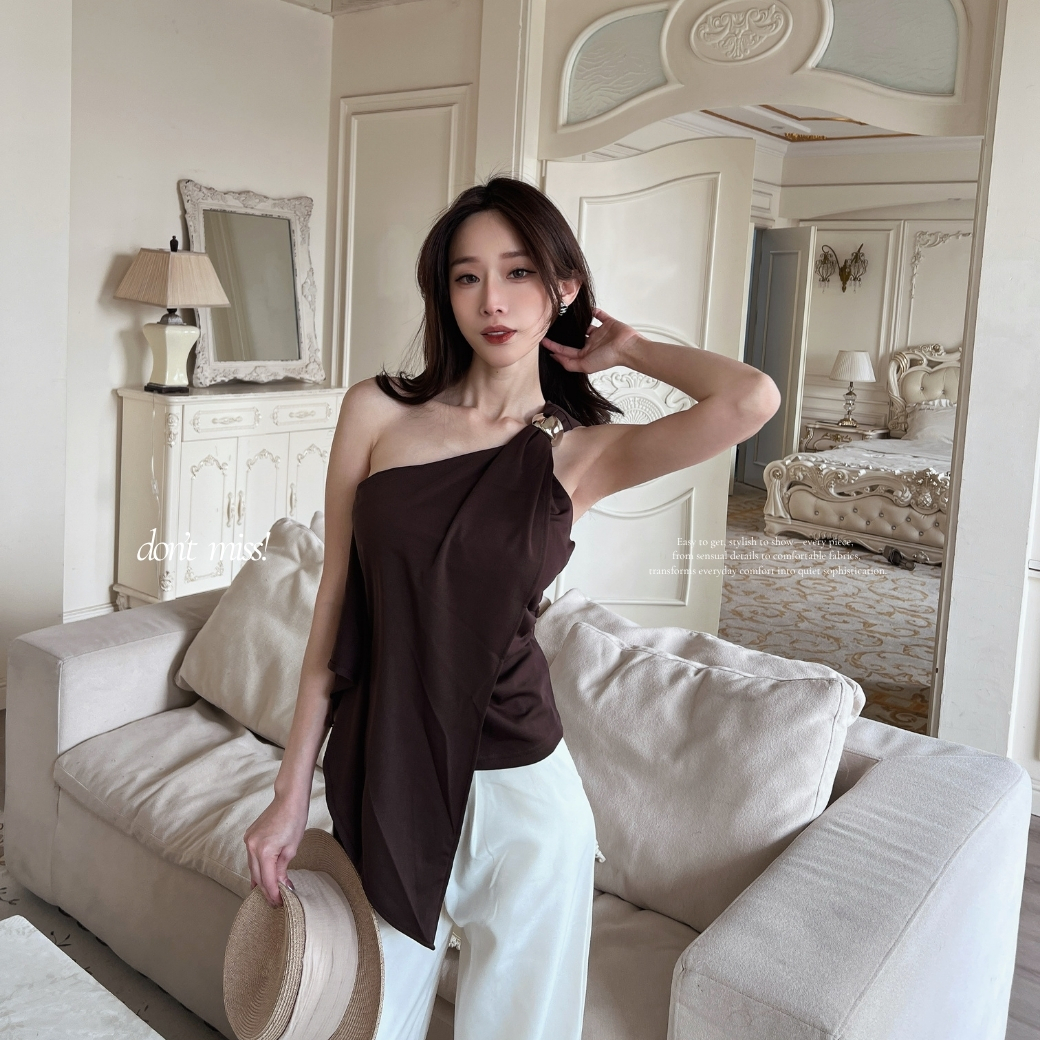 【肯豆風】DOMISS不對稱垂墜上衣 設計感背心-2色(現+預)