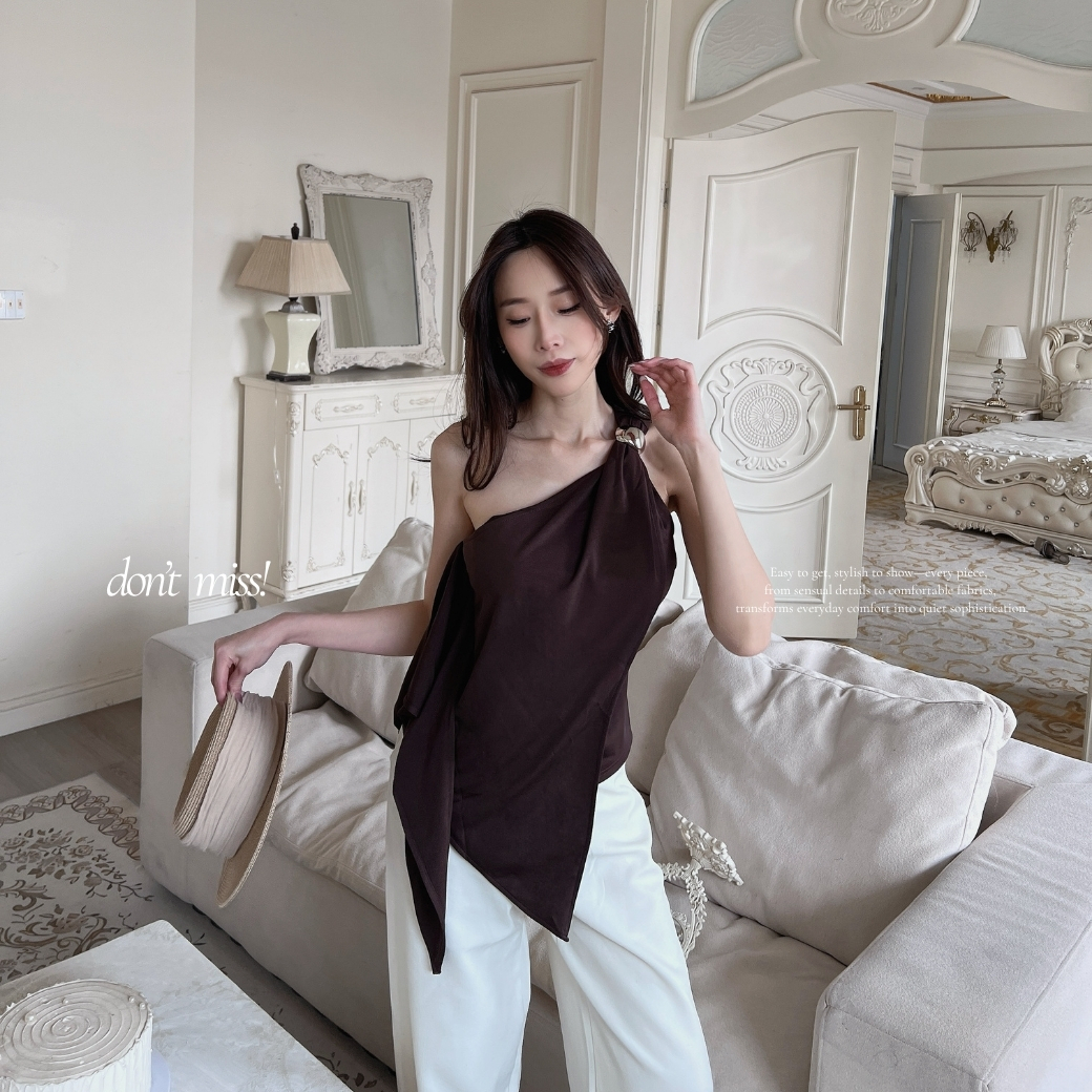 【肯豆風】DOMISS不對稱垂墜上衣 設計感背心-2色(現+預)