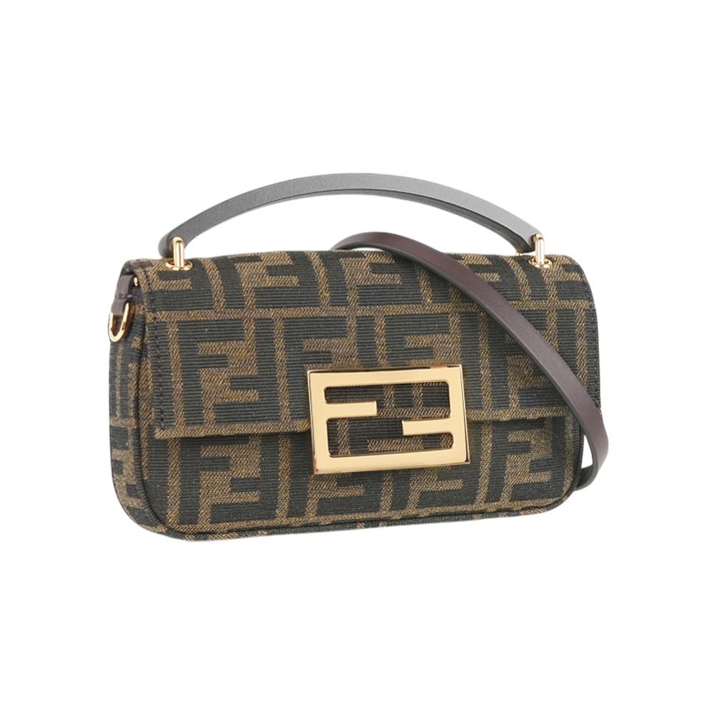 【Fendi】FF Logo Baguette 緹花布法棍手機包/二用包(棕色)
