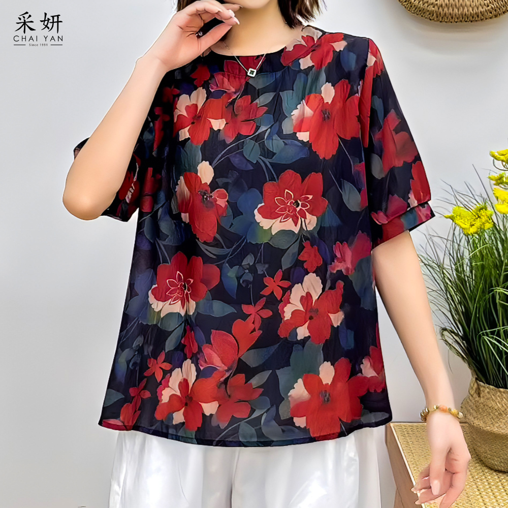 超薄花布短袖上衣
