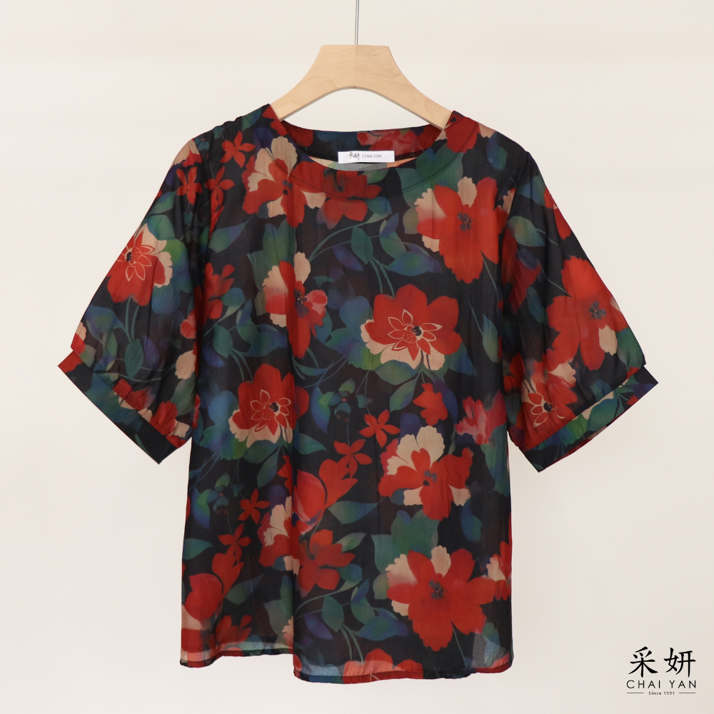 超薄花布短袖上衣