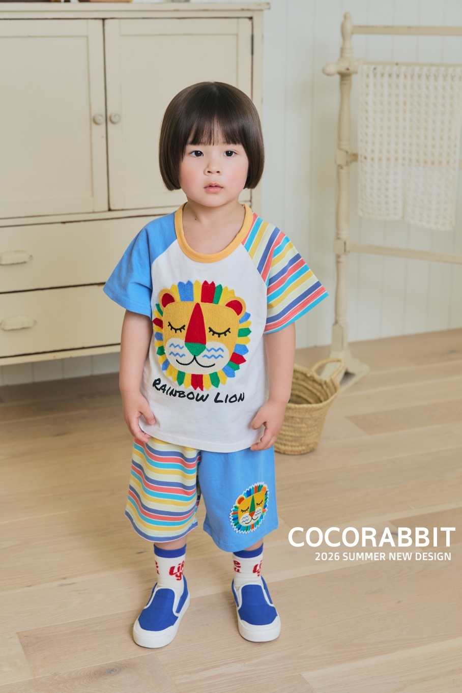 正韓夏Cocorabbit  兩色獅子條紋拼接上衣
