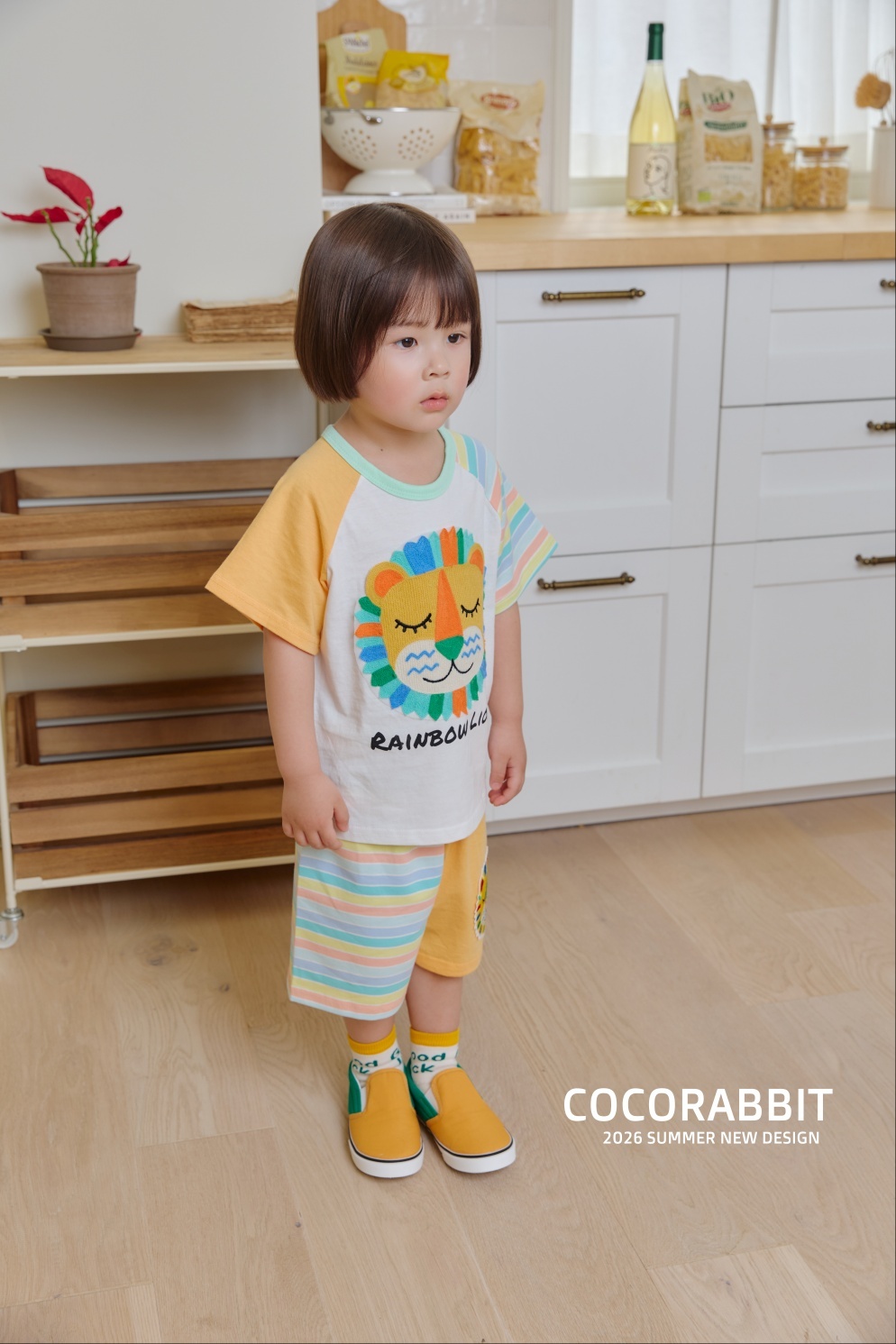 正韓夏Cocorabbit  兩色獅子條紋拼接短褲