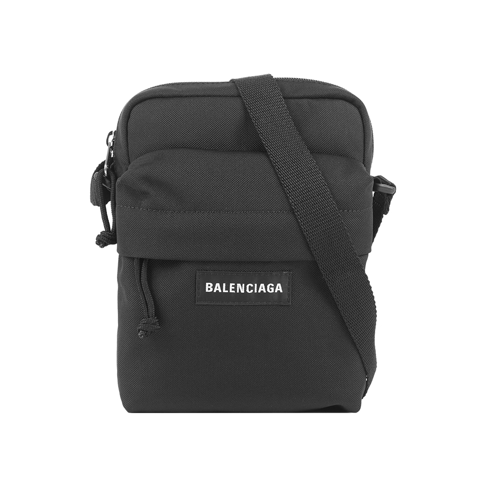 【Balenciaga】Explorer 白字標誌尼龍拉鍊口袋小斜背包(黑色)