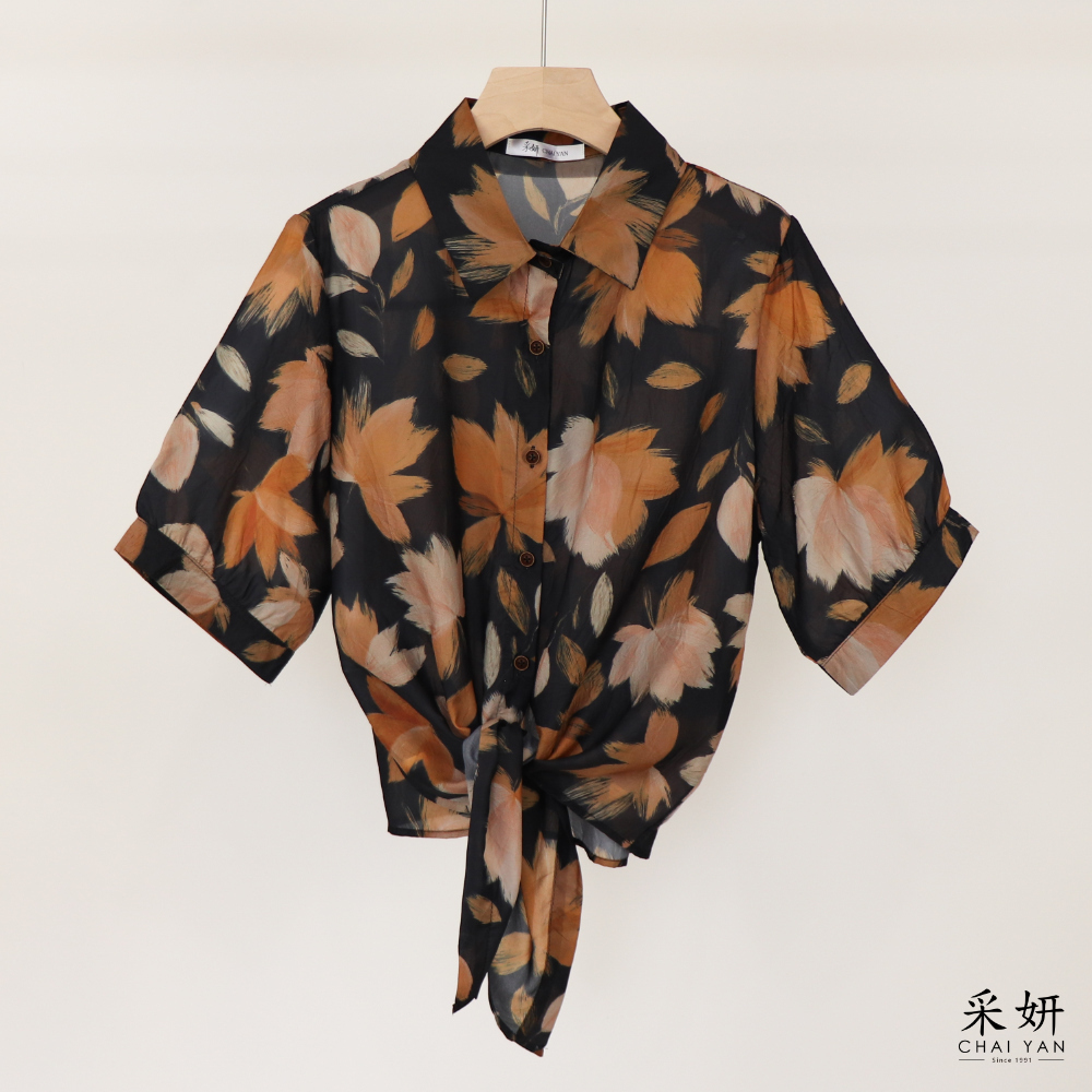 超薄花布短袖襯衫