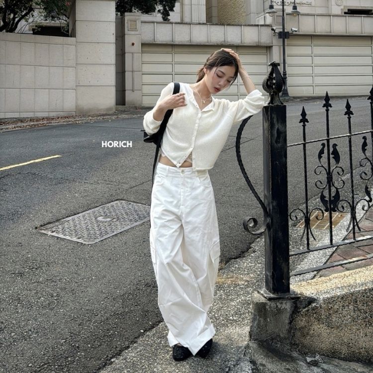 𝗔𝗽𝗿.𝟬𝟴/J66319Z-編織腰繩工裝繭型褲(2色)S-L / 白色