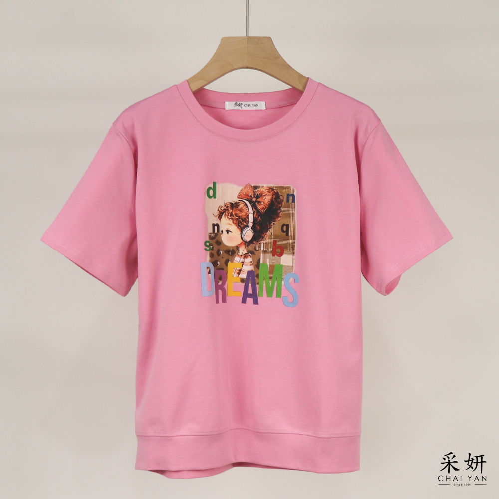 女孩膠印滑棉短袖上衣