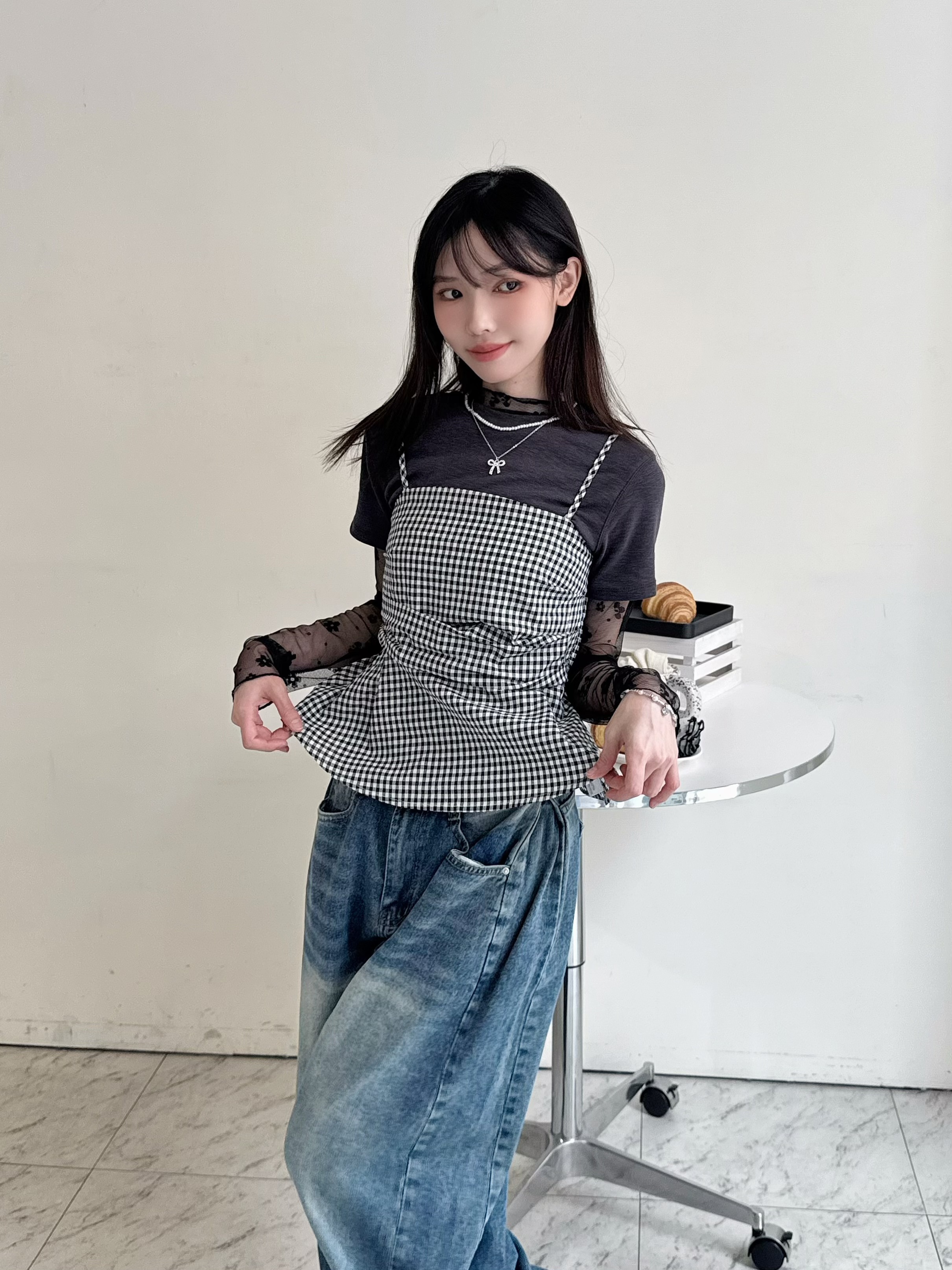 上身抓皺造型小上衣-6658