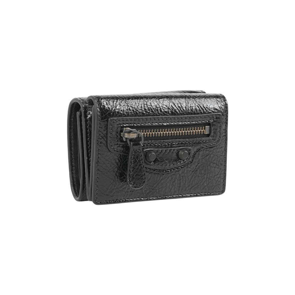 【Balenciaga】Le City 仿舊釦小羊皮迷你三折短夾(黑色)