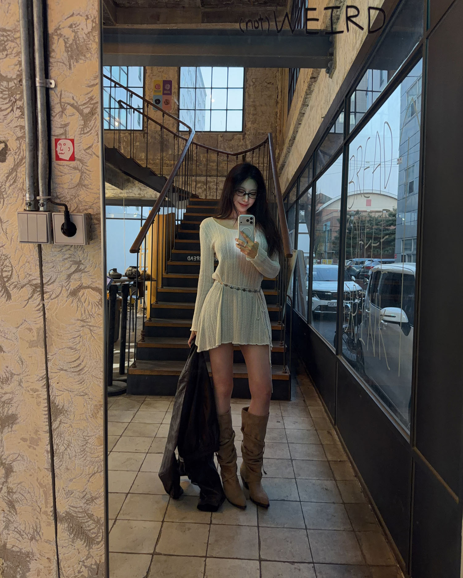 D4027 柔軟鏤空針織裙 / 杏