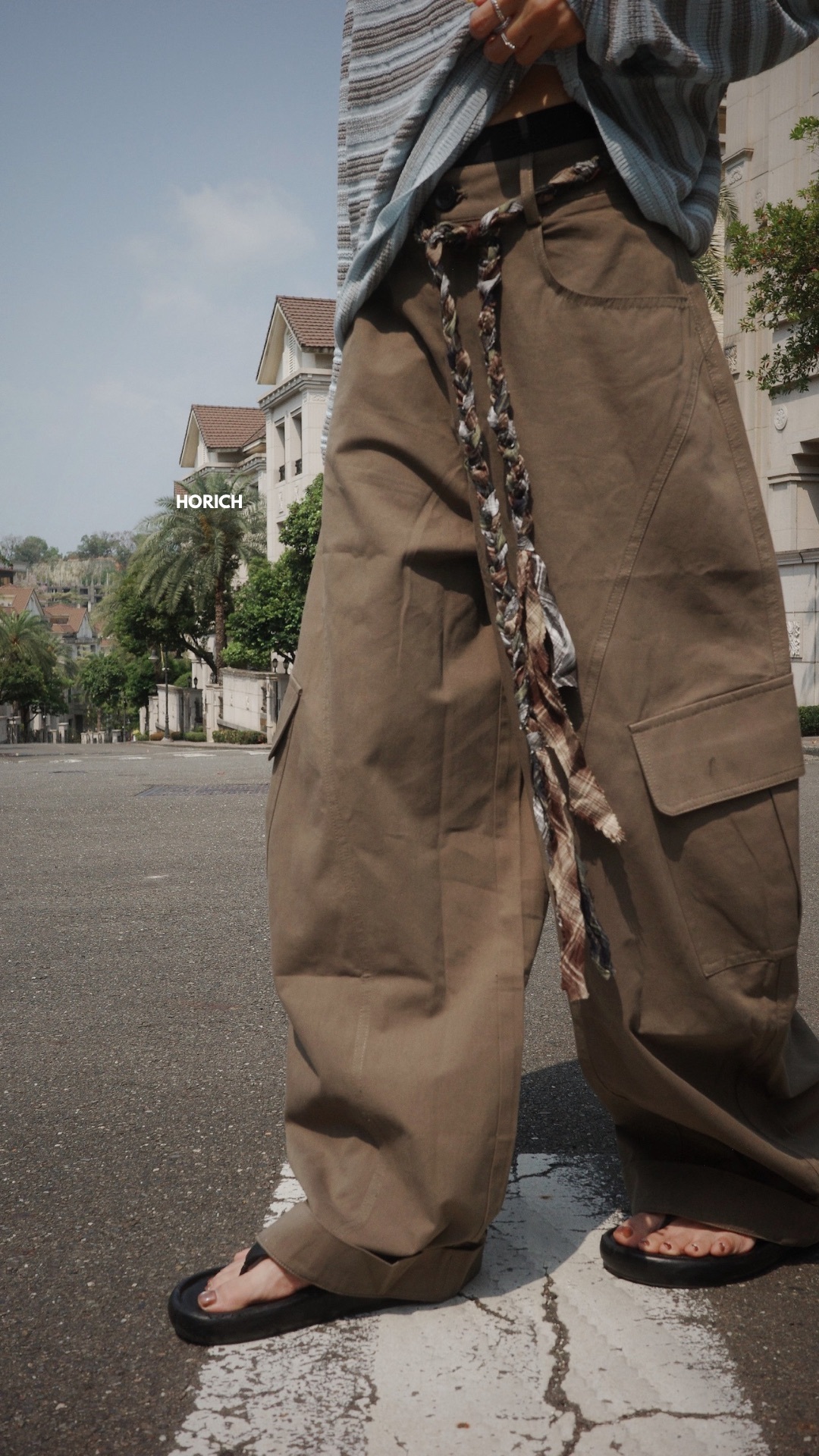 𝗔𝗽𝗿.𝟬𝟴/J66319Z-編織腰繩工裝繭型褲(2色)S-L / 橄欖綠