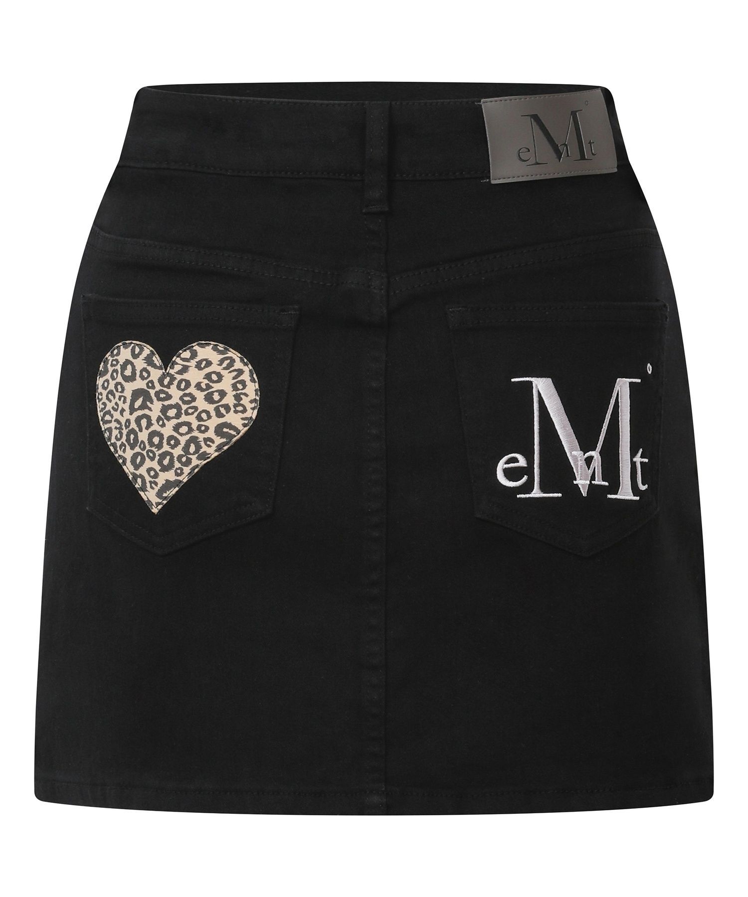 MUCENT 豹紋愛心貼布皮革迷你裙 P0000BGC