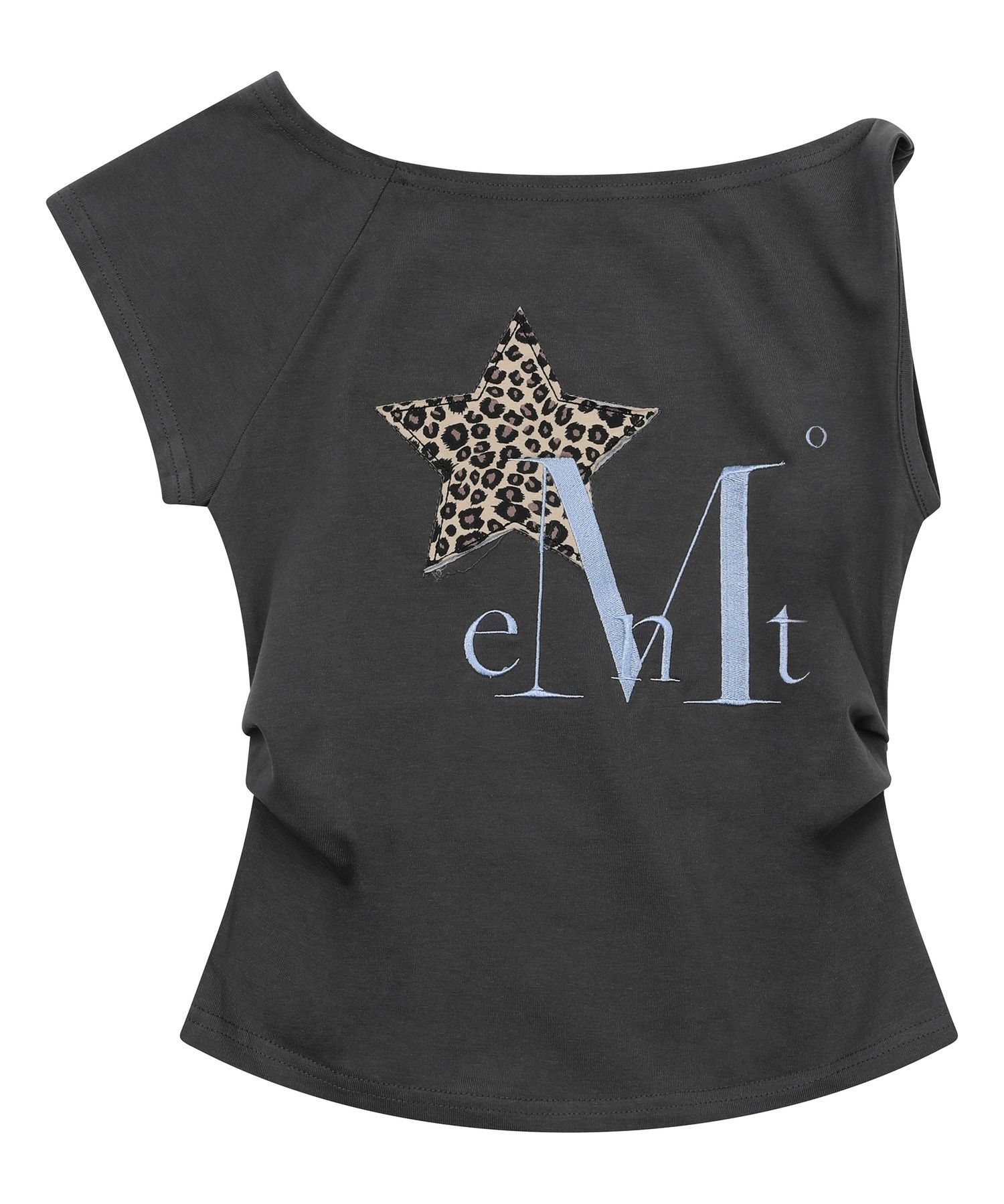 MUCENT 豹紋星形補丁不對稱扭結短袖上衣 P0000BFL